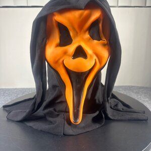 Vintage Scream Ghost Face Mask Orange Grin Fun World RARE COTTON SHROUD